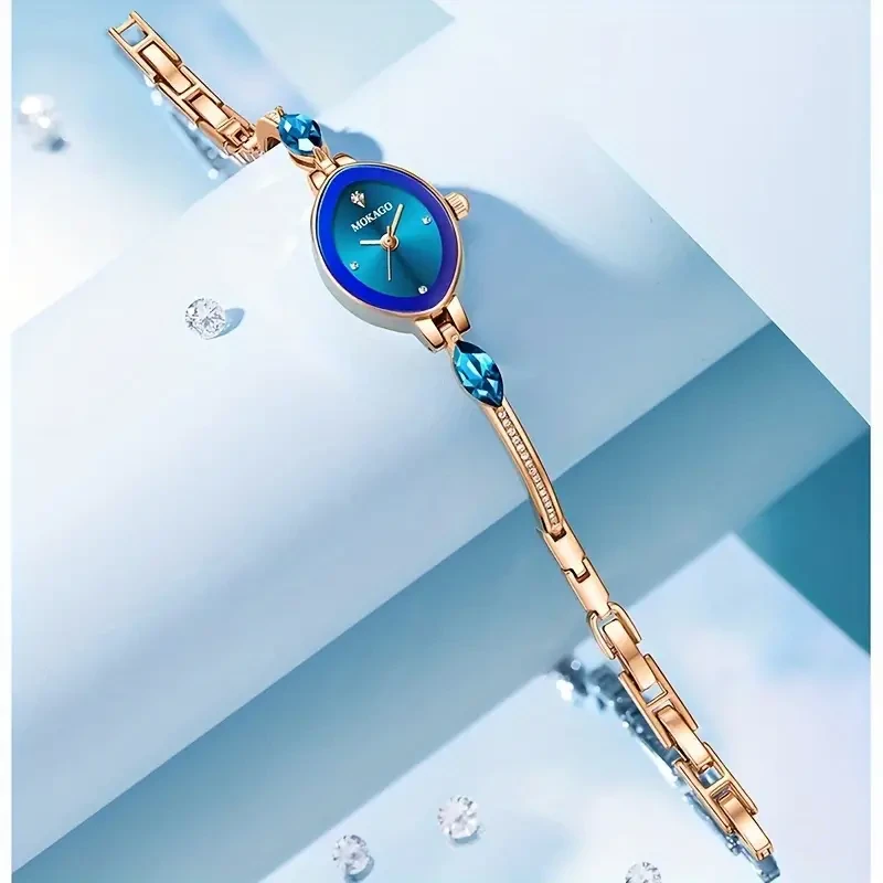 Reloj de pulsera de cuarzo con cristal azul de lujo MKGO