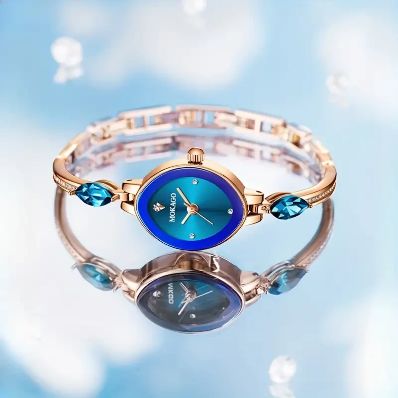 Reloj de pulsera de cuarzo con cristal azul de lujo MKGO
