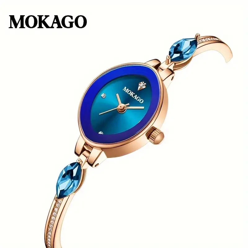 Reloj de pulsera de cuarzo con cristal azul de lujo MKGO