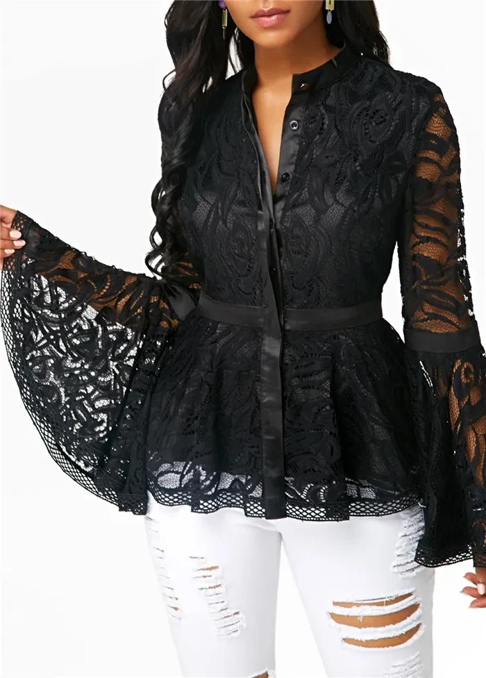 Blusa de encaje para mujer, ropa informal para dama