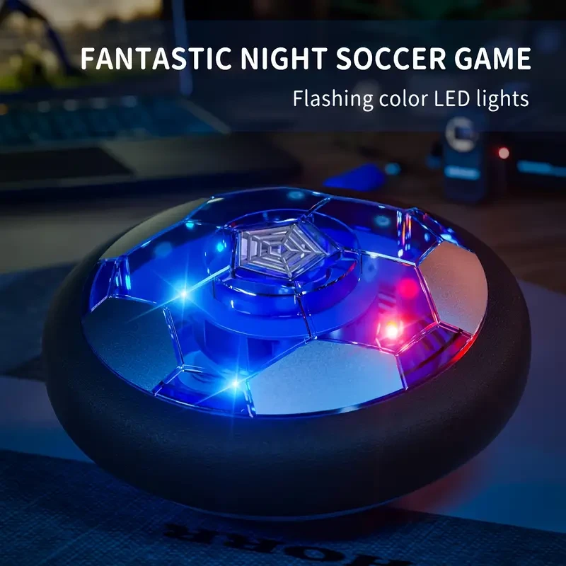Balón de fútbol flotante con luces LED, recargable y con parachoques de espuma, juguete deportivo para niños y niñas, material PP, azul. Regalo ideal para los amantes del fútbol.