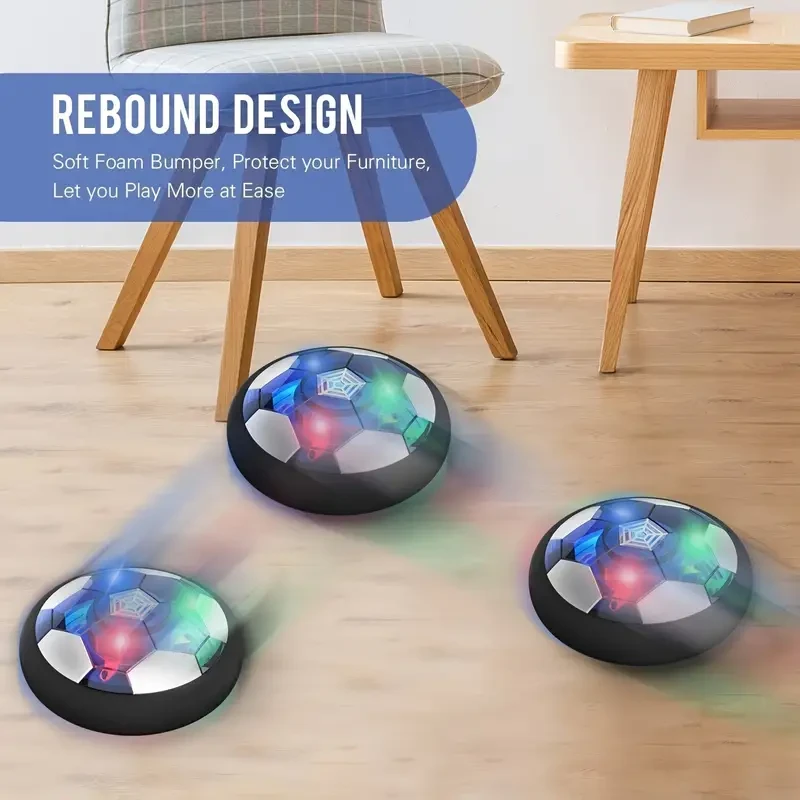 Balón de fútbol flotante con luces LED, recargable y con parachoques de espuma, juguete deportivo para niños y niñas, material PP, azul. Regalo ideal para los amantes del fútbol.