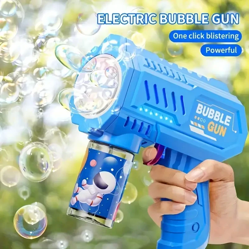 Pistola de burbujas mágica, lanzador de burbujas portátil, totalmente automática, con luz LED, 10 agujeros, ideal para fiestas y regalos (sin líquido ni pilas).