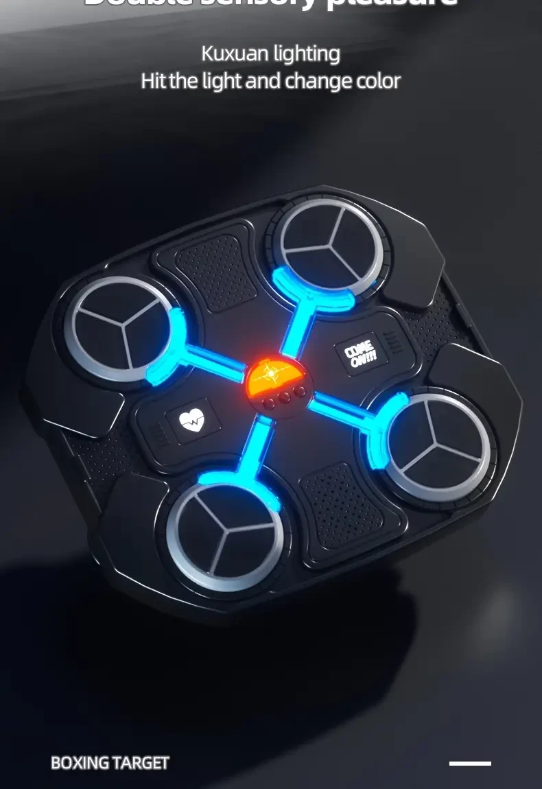 Objetivo interactivo de boxeo para entrenamiento de reflejos con luces LED dinámicas, música inalámbrica y plástico resistente. Juego de puñetazos para niños de 3 a 8 años. Mejora la coordinación y el ritmo. Divertido equipo de ejercicio.