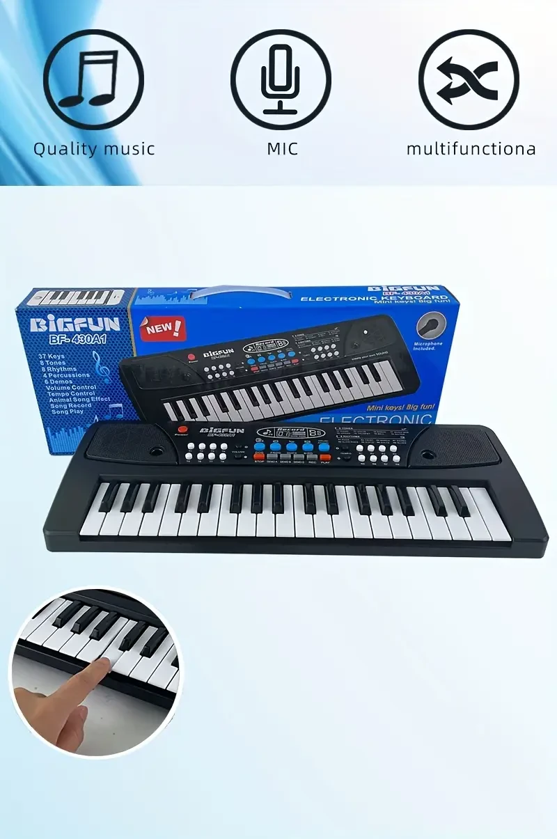 Teclado de piano digital de 37 teclas para principiantes con micrófono: perfecto para educación musical y aprendizaje interactivo, funciona con pilas.