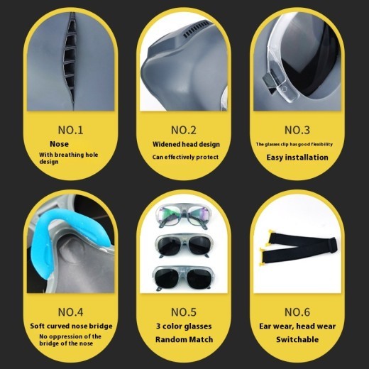 Máscara de soldadura para PC, protección auditiva montada en la cabeza, pulido, soldadura con argón, protección de gas, máscara protectora para soldadura, a prueba de radiación y salpicaduras.