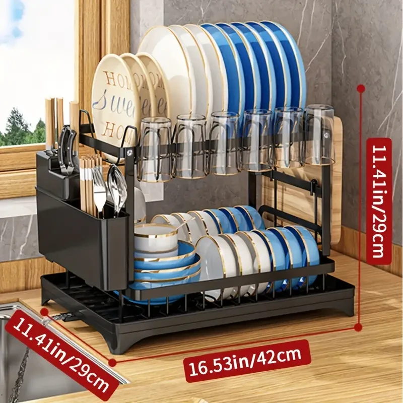 Juego de escurridor de platos desmontable de 2 niveles y gran capacidad