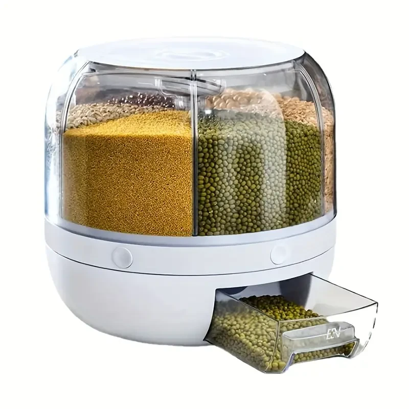 Dispensador de arroz, contenedor de almacenamiento de arroz de 6 rejillas, cubo giratorio para almacenar arroz