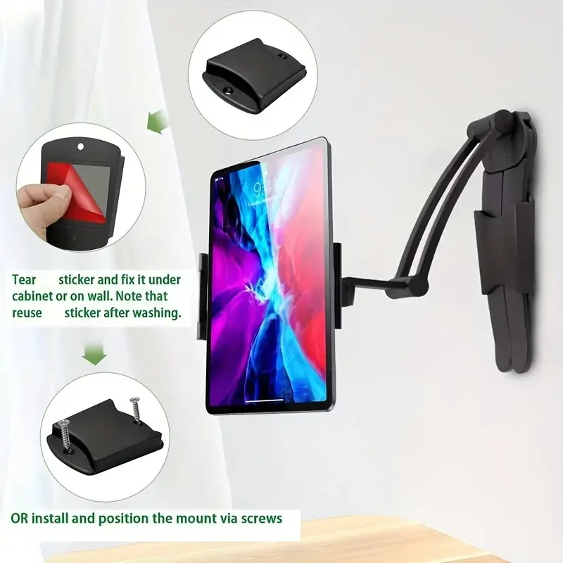 Soporte de escritorio de pared de aluminio ajustable, 2 en 1, multiángulo, plegable, universal, para teléfono y tableta, compatible con iPad, Mini, Air y Surface Pro de 4,7 a 15 pulgadas (negro).