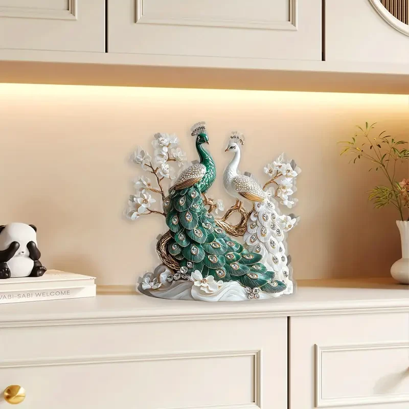 1 elegante figura de pavo real acrílico, decoración de mesa 2D