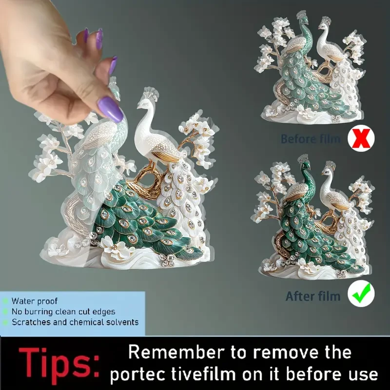 1 elegante figura de pavo real acrílico, decoración de mesa 2D
