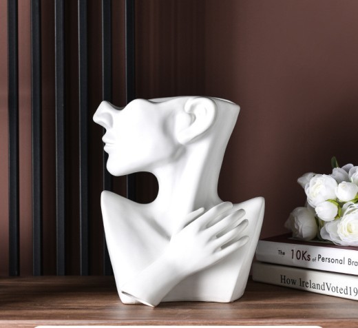 Jarrón con retrato creativo de estilo nórdico moderno, floreros con cabeza humana, adornos decorativos de resina, flores para el hogar, decoración artística