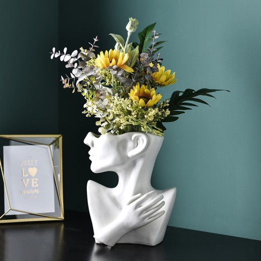 Jarrón con retrato creativo de estilo nórdico moderno, floreros con cabeza humana, adornos decorativos de resina, flores para el hogar, decoración artística
