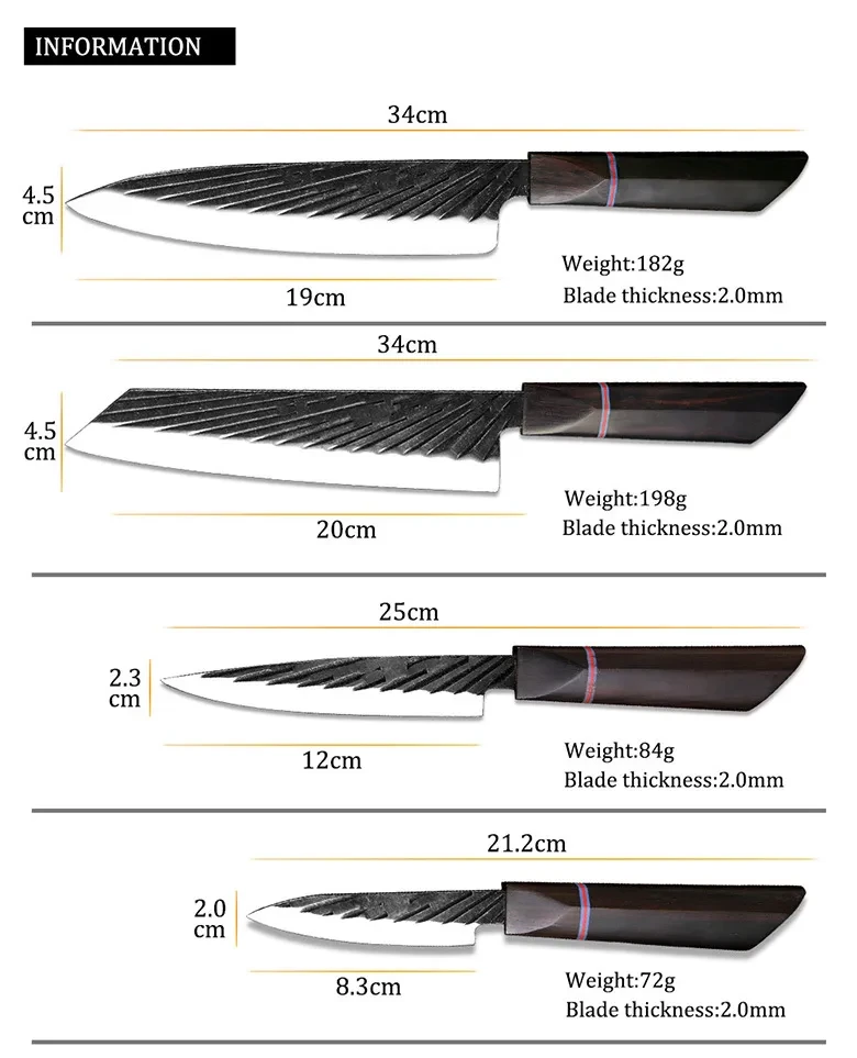 Cuchillo de cocina de acero inoxidable forjado a mano