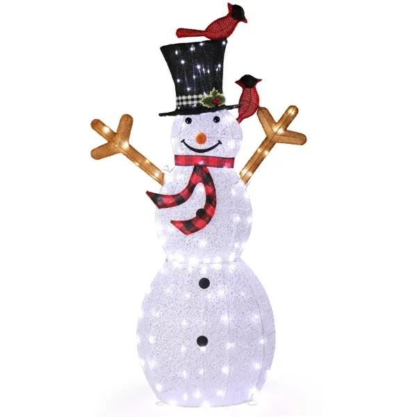 Decoración navideña de jardín con muñeco de nieve iluminado