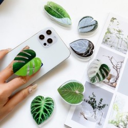 Bonito soporte para teléfono inteligente con hojas verdes, soporte para el dedo, banda para la mano