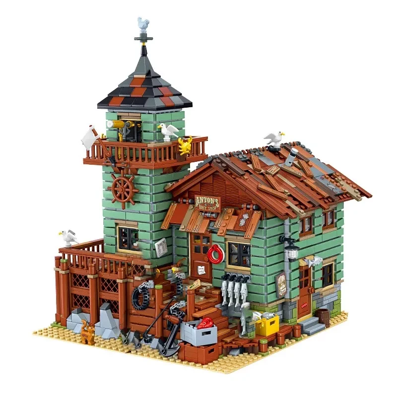 Bloques de construcción de la antigua casa de pesca, serie Captain's Wharf, juguetes para niños, regalos de Navidad.