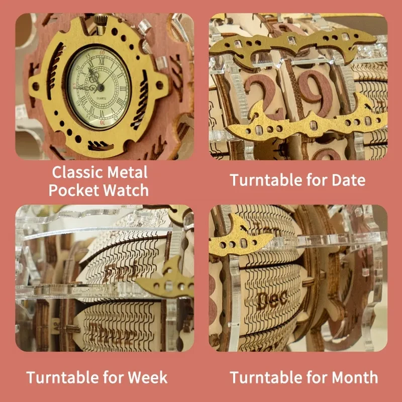 Robotime ROKR Time Engine Calendario 3D Rompecabezas de madera Modelo Juguetes para niños LC801