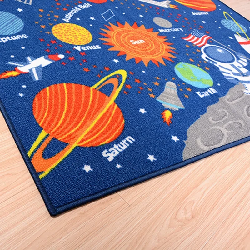 Alfombra infantil con diseño de espacio exterior, bonita alfombra para habitación infantil