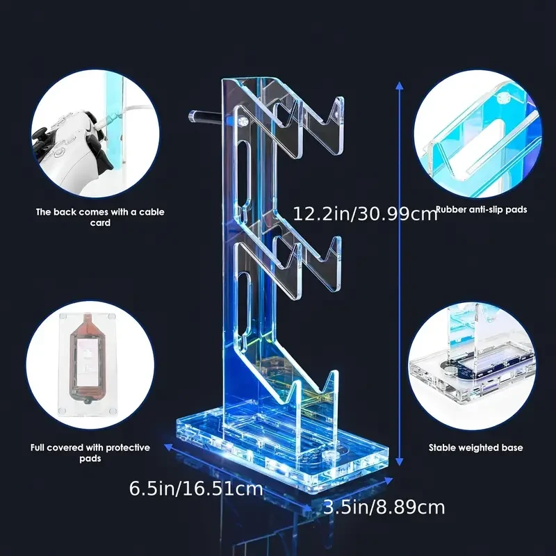 Soporte acrílico iluminado para mando de juegos (2/3 niveles), diseño para PS4, PS5, Xbox ONE y Switch. Organizador de escritorio con abrazadera.