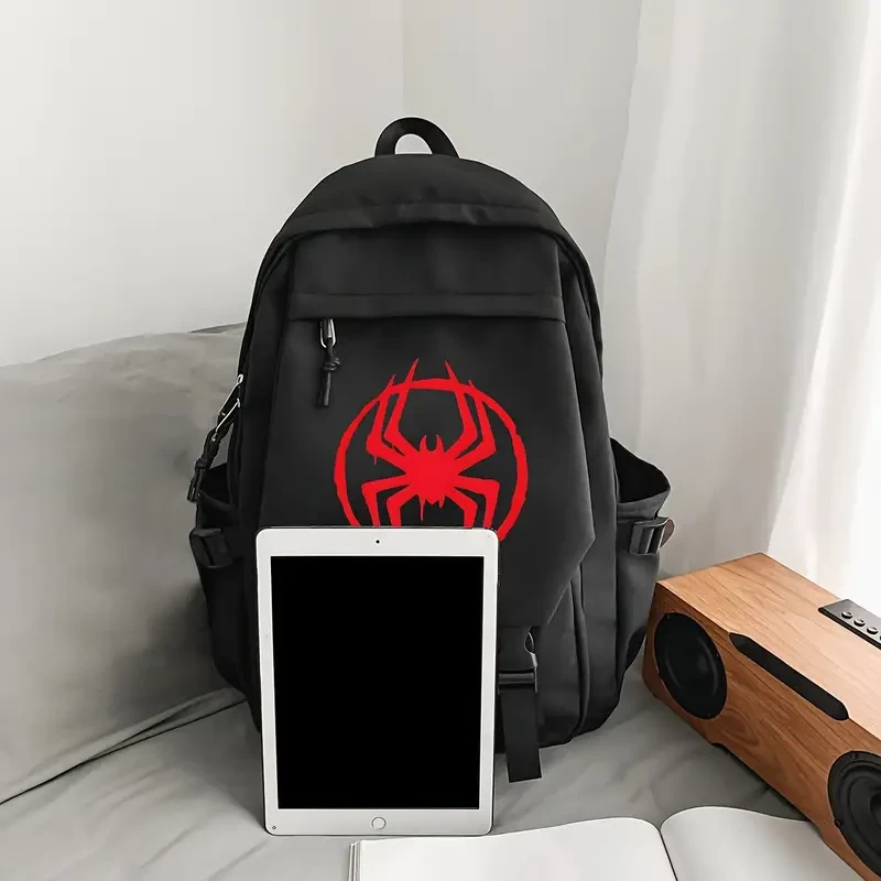 Mochila de nailon moderna para niño: informal, de gran capacidad y con correas ajustables para uso en exteriores y en el campus, color negro.