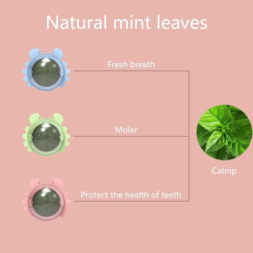 Bola de pared con hierba gatera, juguete comestible para lamer, juguete masticable para limpiar los dientes, juguete giratorio para morder, juguete de interior para gatos, decoración de pared.