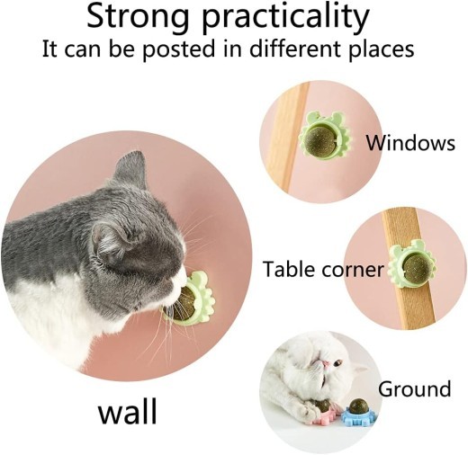 Bola de pared con hierba gatera, juguete comestible para lamer, juguete masticable para limpiar los dientes, juguete giratorio para morder, juguete de interior para gatos, decoración de pared.