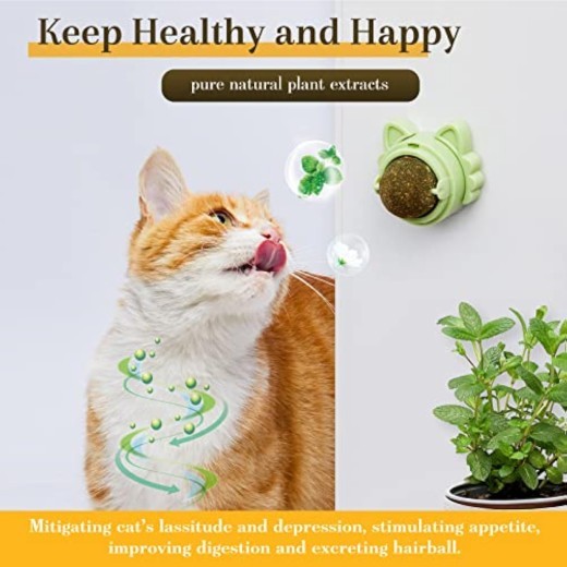 Bolas de hierba gatera para pegar en la pared, bolas de hierba gatera para gatos, juguetes de hierba gatera para gatos, limpieza dental saludable para gatos, juguetes masticables, premios para pared para gatos