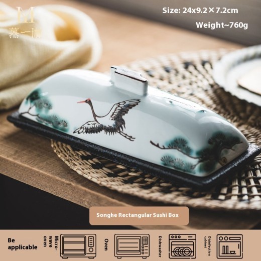 Plato de cerámica con tapa para presentación de aperitivos creativos de sashimi