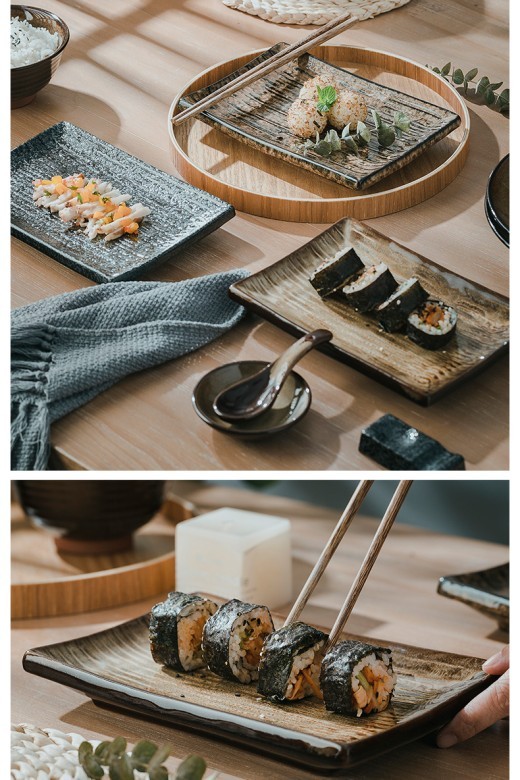 Plato de cena rectangular de porcelana Plato de sushi para aperitivos caseros