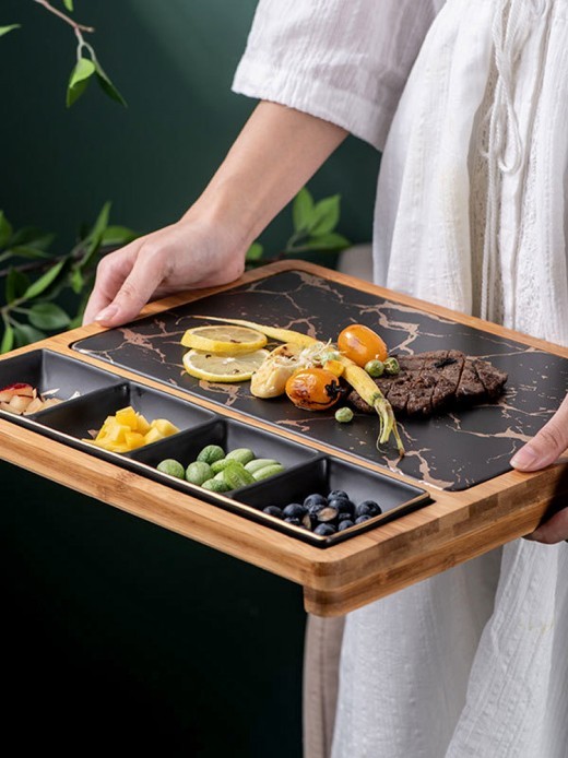 Plato cuadrado de cerámica para pizza y aperitivos de restaurante nórdico