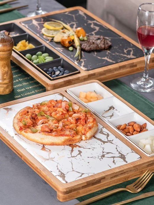Plato cuadrado de cerámica para pizza y aperitivos de restaurante nórdico