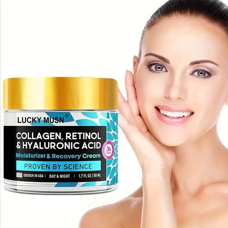 Crema de colágeno, retinol y ácido hialurónico de 50 ml (1.7 onzas líquidas), hidratante reafirmante para día y noche, que fortalece e hidrata la piel.
