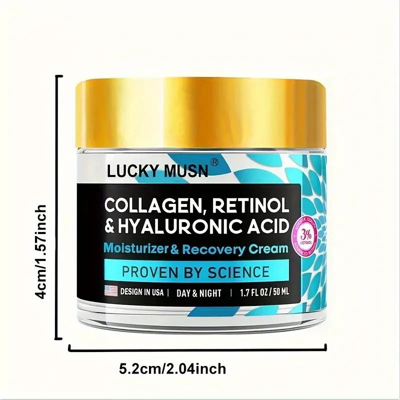 Crema de colágeno, retinol y ácido hialurónico de 50 ml (1.7 onzas líquidas), hidratante reafirmante para día y noche, que fortalece e hidrata la piel.