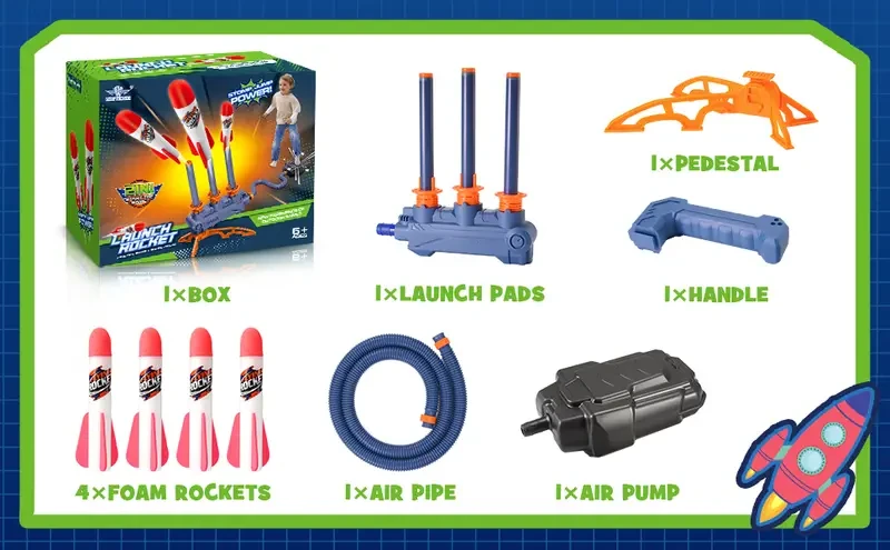 Lanzacohetes de juguete 2 en 1 con diseño de disparo continuo, lanzador de cohetes con 6 cohetes de espuma, divertido juguete para exteriores para niños y niñas, regalos de Halloween y Navidad.