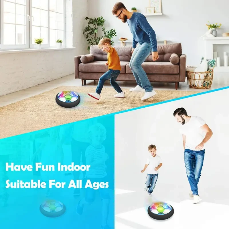 Balón de fútbol flotante con 2 porterías, recargable por USB con luz LED y balón inflable, con parachoques seguro para deportes de interior y exterior, ideal como regalo para niños y niñas.