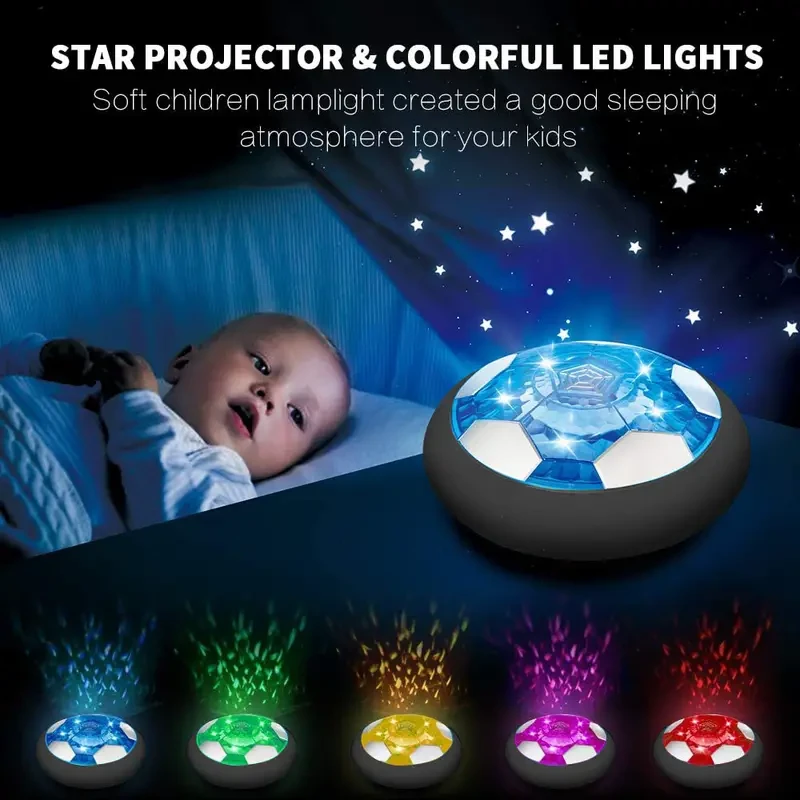 Balón de fútbol flotante con 2 porterías, recargable por USB con luz LED y balón inflable, con parachoques seguro para deportes de interior y exterior, ideal como regalo para niños y niñas.