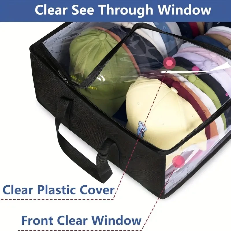 Caja de almacenamiento para sombreros de gran capacidad, con capacidad para 40 gorras de béisbol, organizador de sombreros amplio para armario, caja portátil transparente con asa, ideal para guardar sombreros.