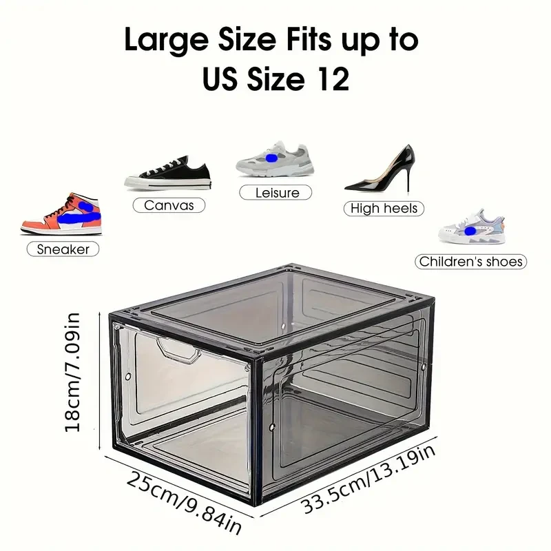 Caja de zapatos de plástico con puerta magnética (6 unidades), organizador de almacenamiento para dormitorio, baño, oficina, entrada, pasillo, armario, hogar y dormitorio.