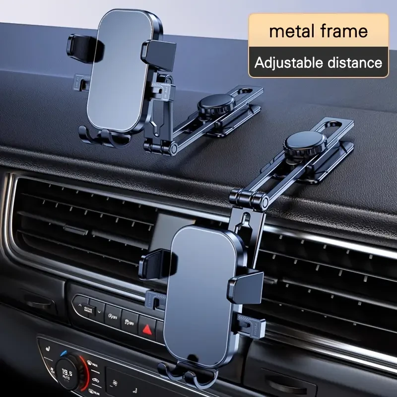 Soporte para teléfono de coche, aleación de aluminio + ABS, soporte para teléfono en el panel de instrumentos, escalable y giratorio