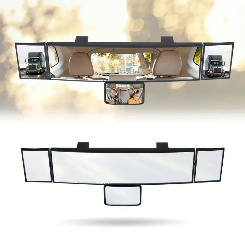Espejo retrovisor plegable para coche, espejo multifuncional que amplía el campo de visión, espejo giratorio y ajustable, espejo plegable cuádruple.