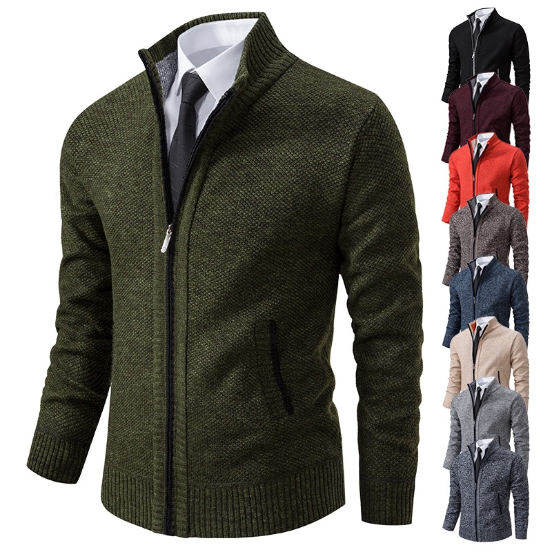 Chaqueta deportiva de polar con cuello alto y color liso para hombre