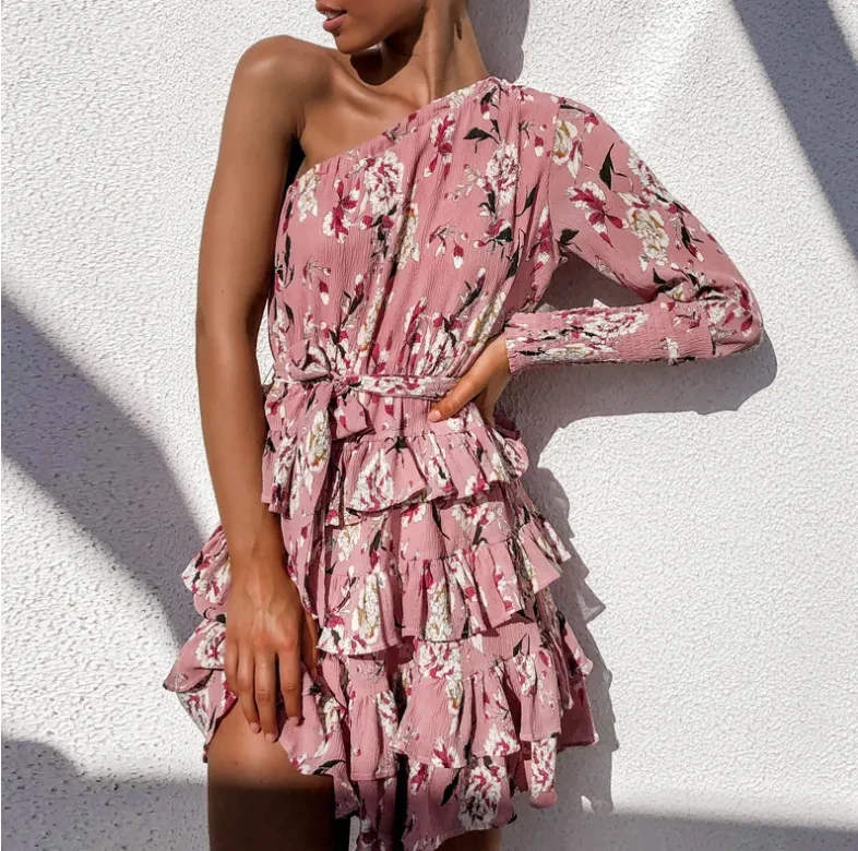 Vestido sexy de un solo hombro para mujer
