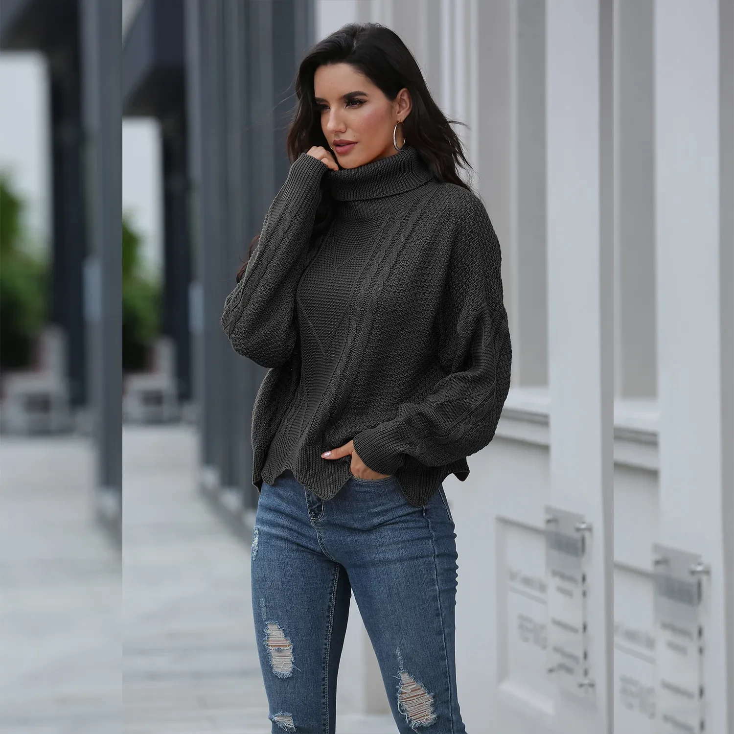 Suéter suelto de color sólido para mujer invierno
