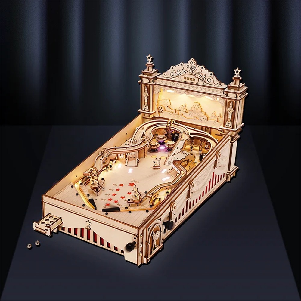 Máquina de pinball Robotime ROKR DIY, rompecabezas de madera 3D, divertido juego de mesa EG01