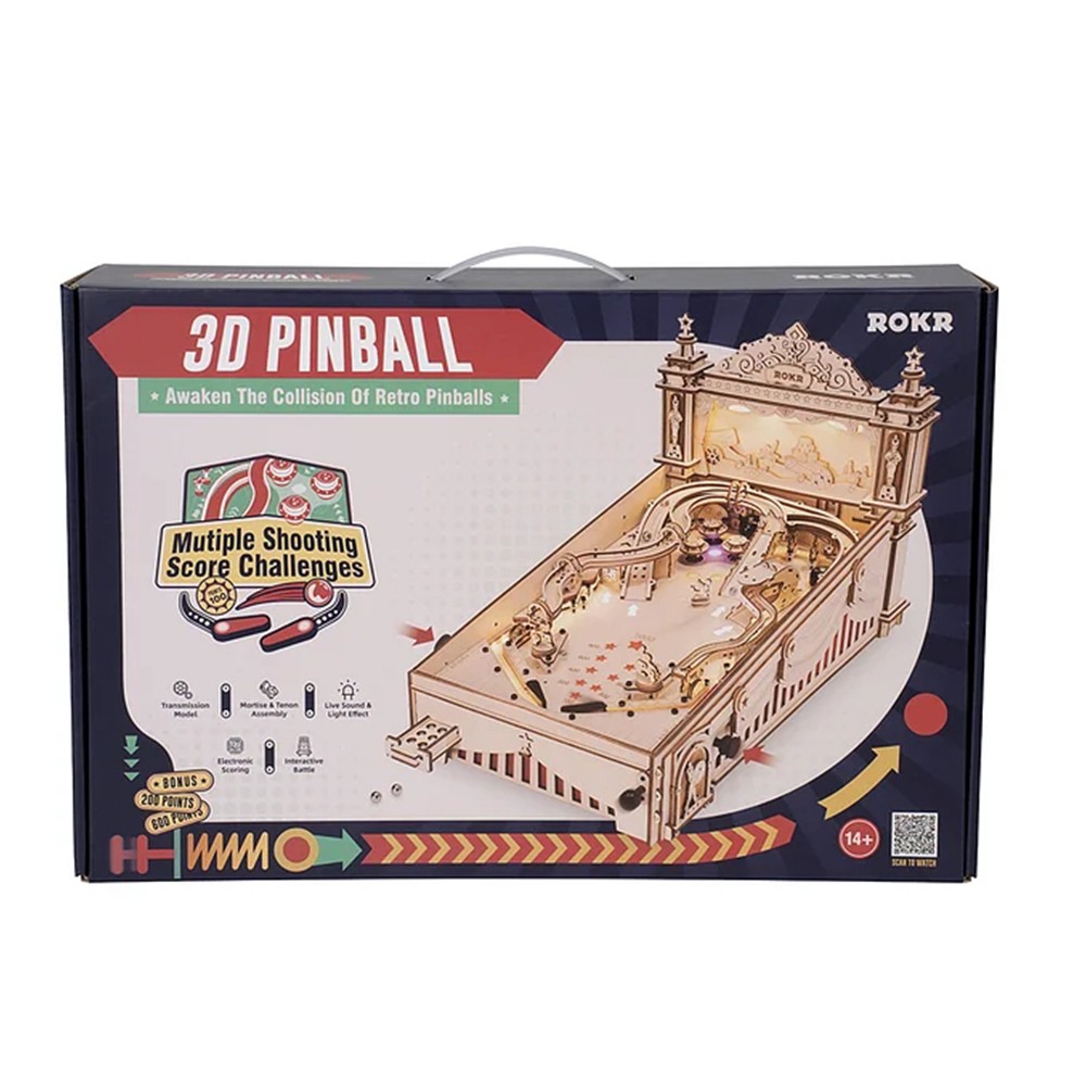 Máquina de pinball Robotime ROKR DIY, rompecabezas de madera 3D, divertido juego de mesa EG01