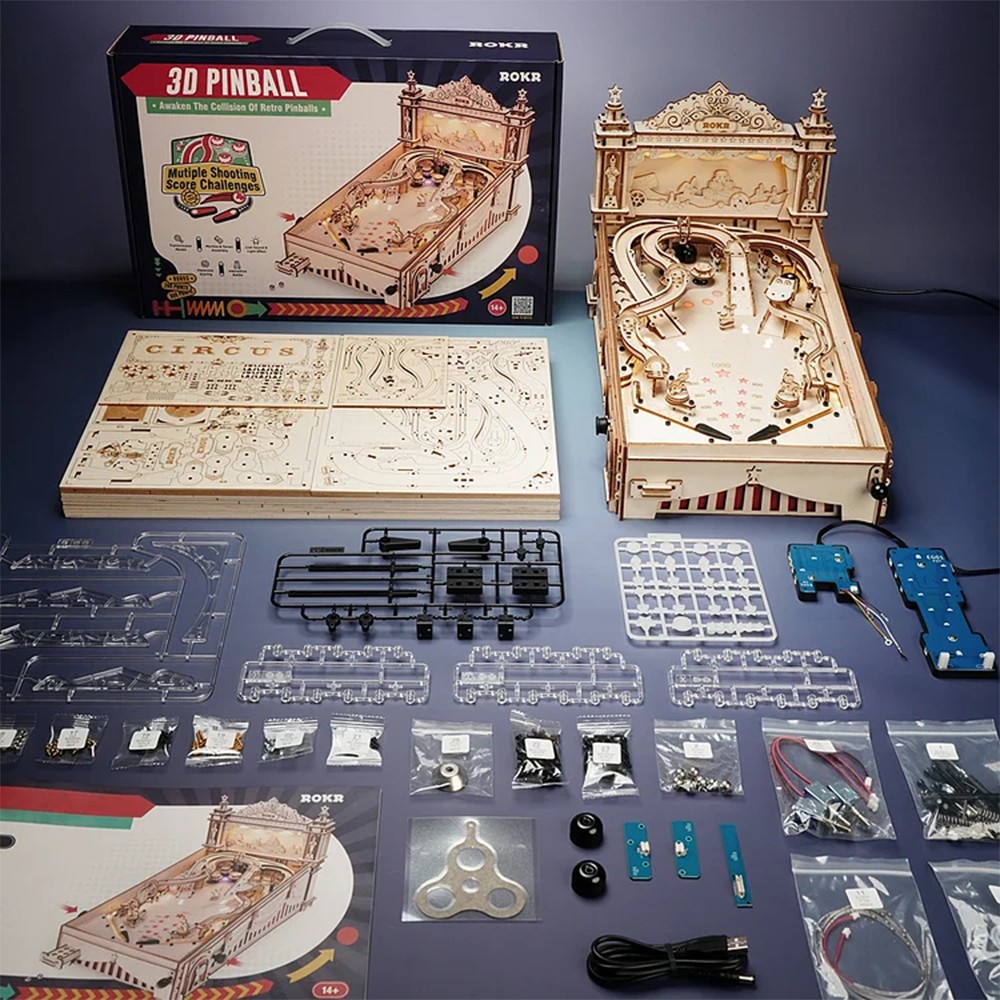 Máquina de pinball Robotime ROKR DIY, rompecabezas de madera 3D, divertido juego de mesa EG01