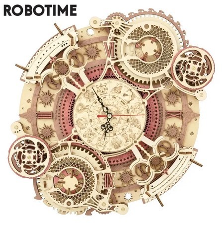 Reloj de pared Robotime ROKR Zodiac, rompecabezas de madera 3D, modelo de ensamblaje, juguetes, regalos para niños, adolescentes, LC601, envío directo.