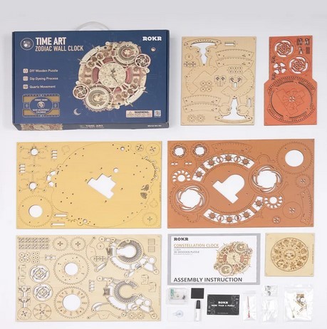 Reloj de pared Robotime ROKR Zodiac, rompecabezas de madera 3D, modelo de ensamblaje, juguetes, regalos para niños, adolescentes, LC601, envío directo.