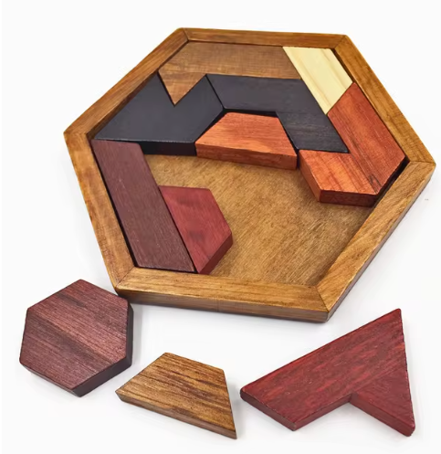 Rompecabezas de madera hexagonales, juego de inteligencia